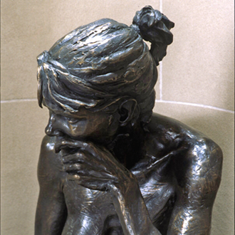 Bronze limited edition figurative sculpture life-size nude female woman contemplative strong calm